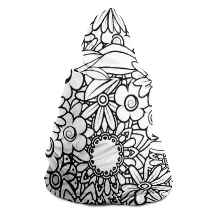 Floral BW Mandala Pattern Hooded Blanket