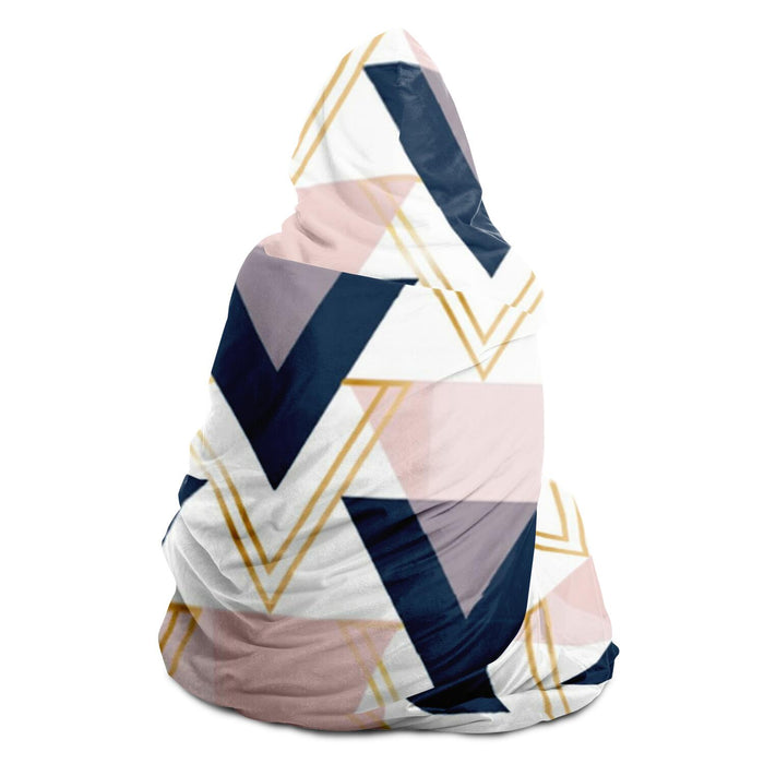 Blue gold and pink triangles pattern Poster Hooded Blanket
