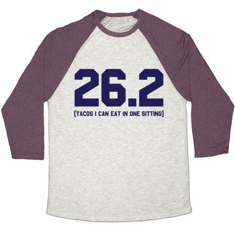 Virgin Teez  Baseball Tee 26.2 TACOS IN ONE SITTING UNISEX TRI-BLEND BASEBALL TEE