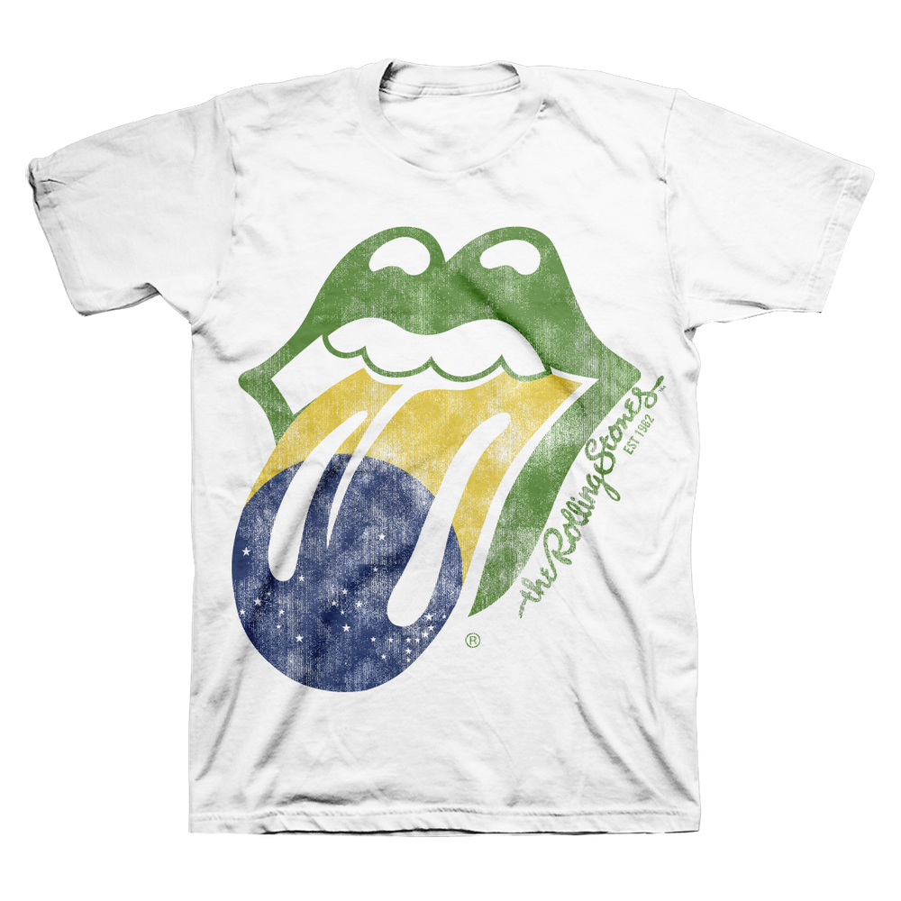 Rolling Stones Brazil Tongue Logo - Mens White T-Shirt