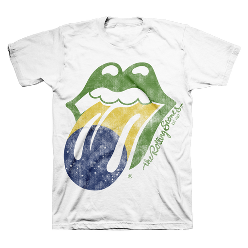 Rolling Stones Brazil Tongue Logo - Mens White T-Shirt