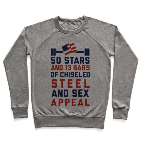 Virgin Teez  Pullover 50 STARS AND 13 BARS OF CHISELED STEEL AND SEX APPEAL CREWNECK SWEATSHIRT