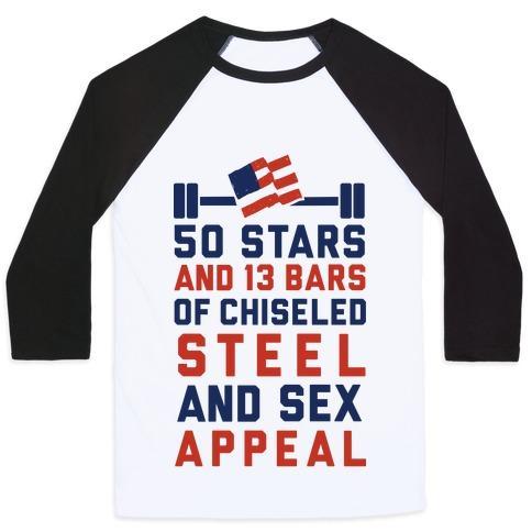 Virgin Teez  Baseball Tee 50 STARS AND 13 BARS OF CHISELED STEEL AND SEX APPEAL UNISEX CLASSIC BASEBALL TEE