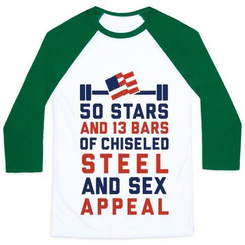 Virgin Teez  Baseball Tee 50 STARS AND 13 BARS OF CHISELED STEEL AND SEX APPEAL UNISEX CLASSIC BASEBALL TEE