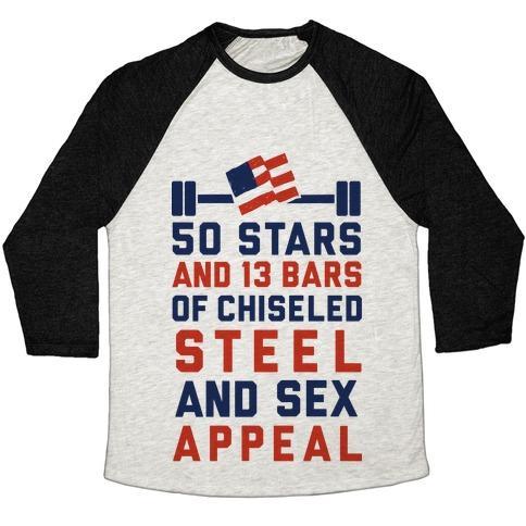 Virgin Teez  Baseball Tee 50 STARS AND 13 BARS OF CHISELED STEEL AND SEX APPEAL UNISEX TRI-BLEND BASEBALL TEE
