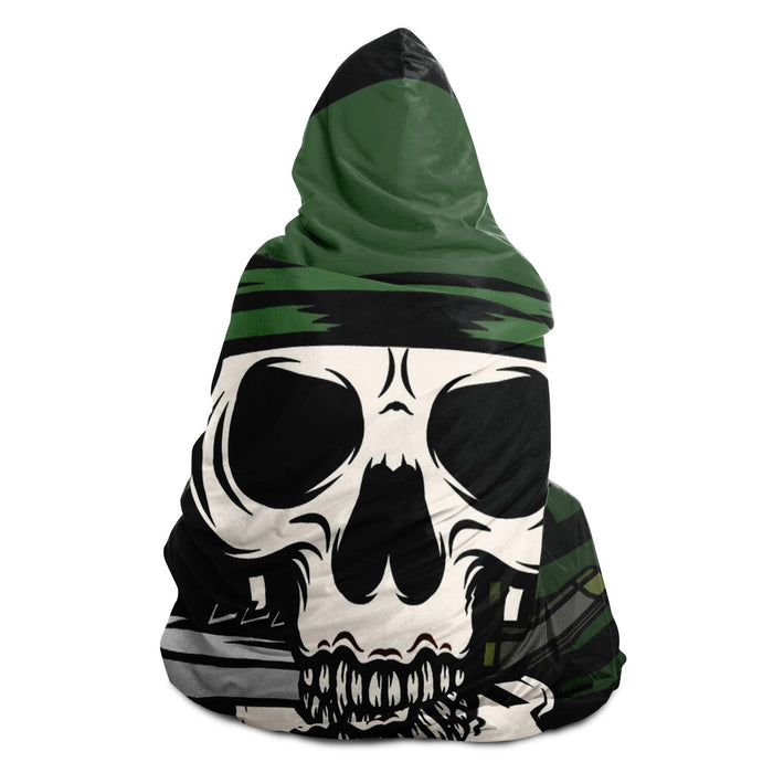 Skull With Bayonet Background Hooded Blanket
