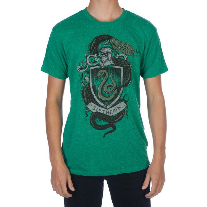 Harry Potter Hogwarts House of Slytherin Crest & Knight Helmet Men's Green T-Shirt