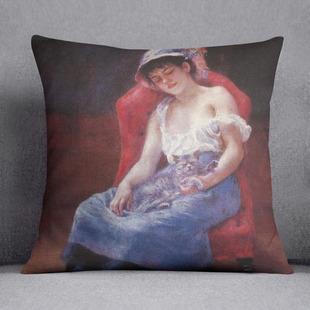 A girl asleep by Renoir Cushion