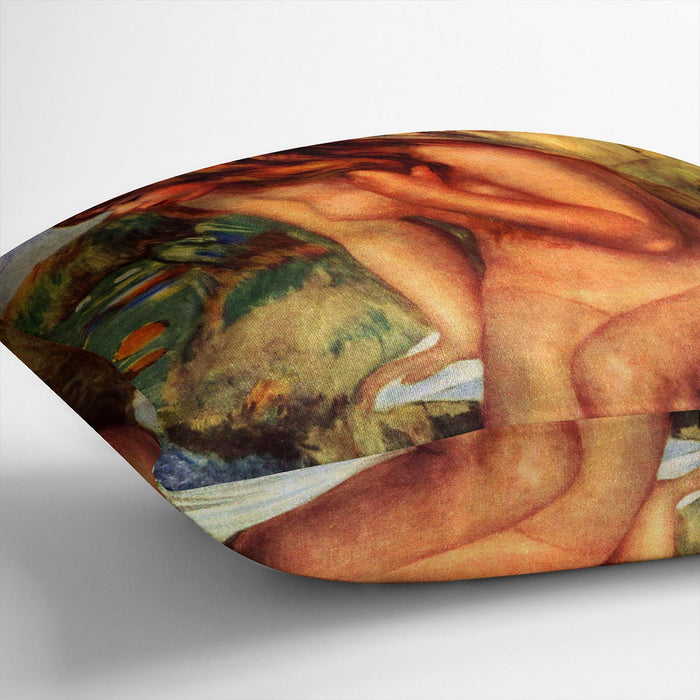 Bathing sitting on a rock by Renoir Cushion