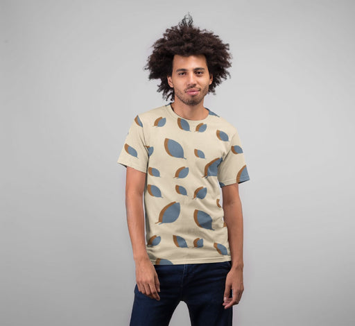Blue leaves pattern on vanilla Poster Premium Sublimation Adult T-Shirt