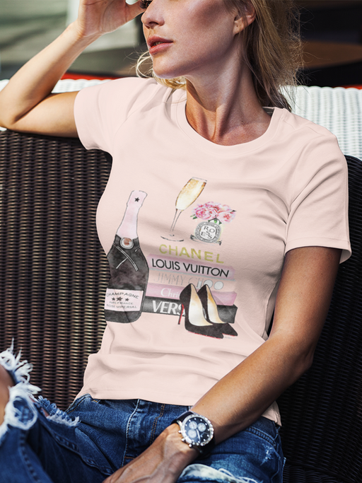 Book Shelf Full Of Rose Gold, Grey, And Pink Fashion Books (2) Women T-shirt