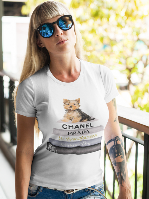 Bookstack & Yorkie Dog Women T-shirt