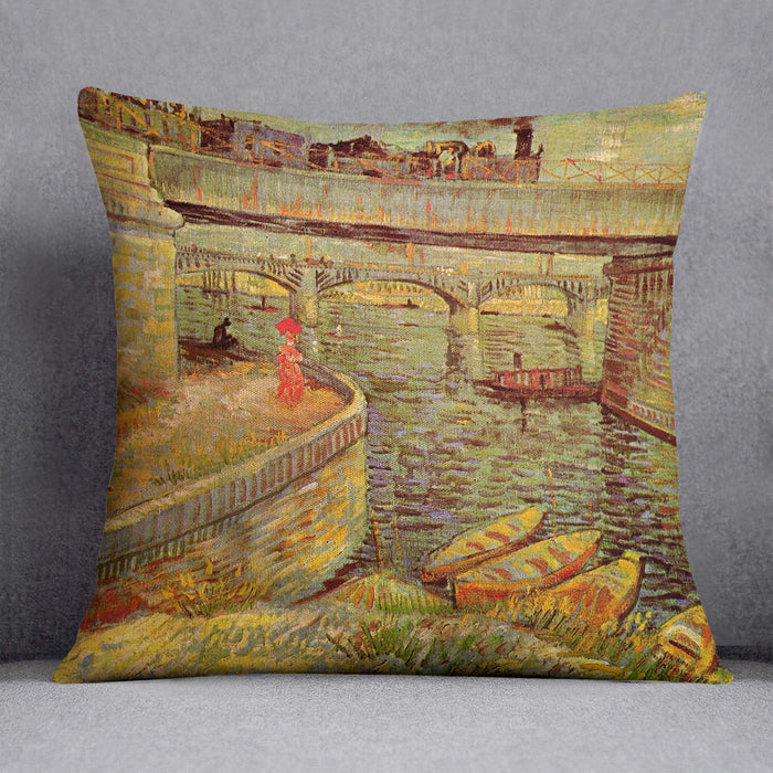 Bridges across the Seine at Asnieres by Van Gogh Cushion