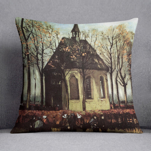 Congregation Leaving the Reformed Church in Nuenen by Van Gogh Cushion