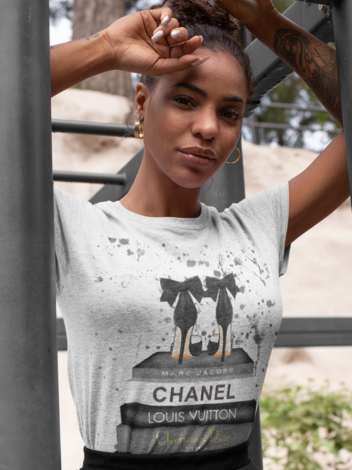 Fashion Bookstack Grey Bow Shoes & Ink  Women T-shirt