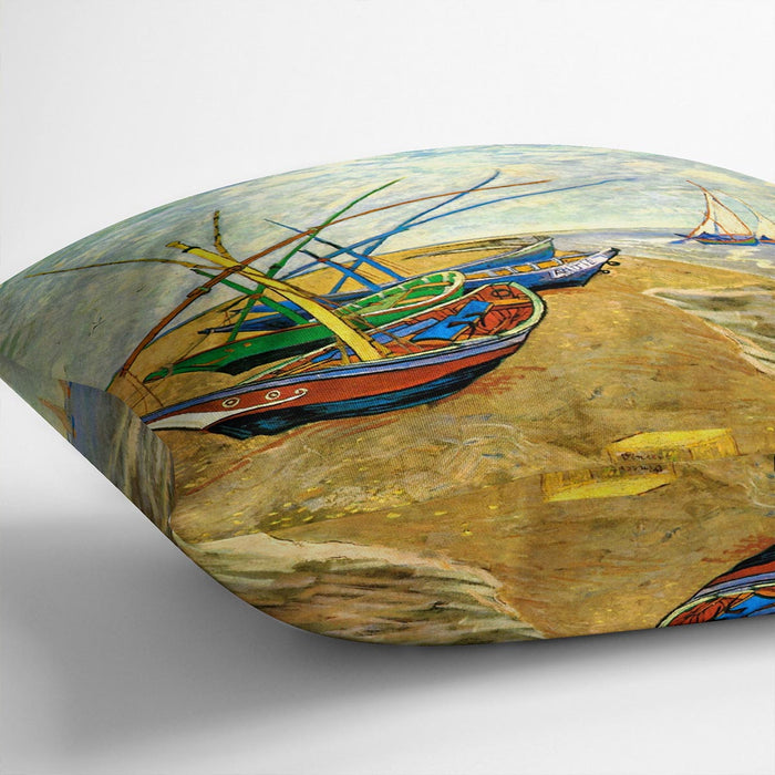 Fishing Boats on the Beach at Saintes-Maries by Van Gogh Cushion