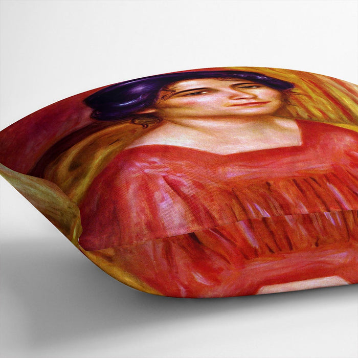 Gabrielle with red blouse by Renoir Cushion
