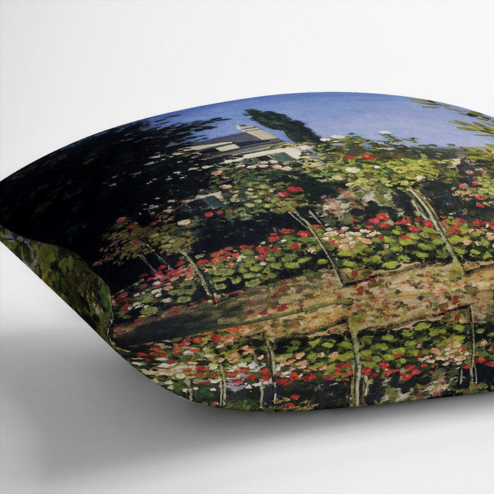 Garden In Flower At Sainte Adresse by Monet Cushion