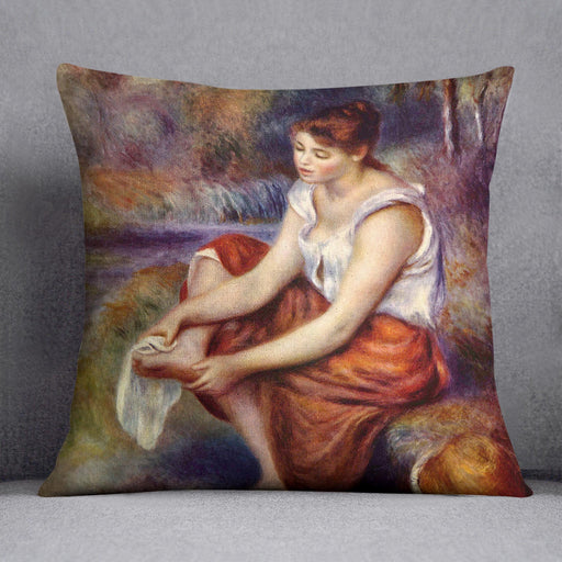 Girl dryes her feet by Renoir Cushion