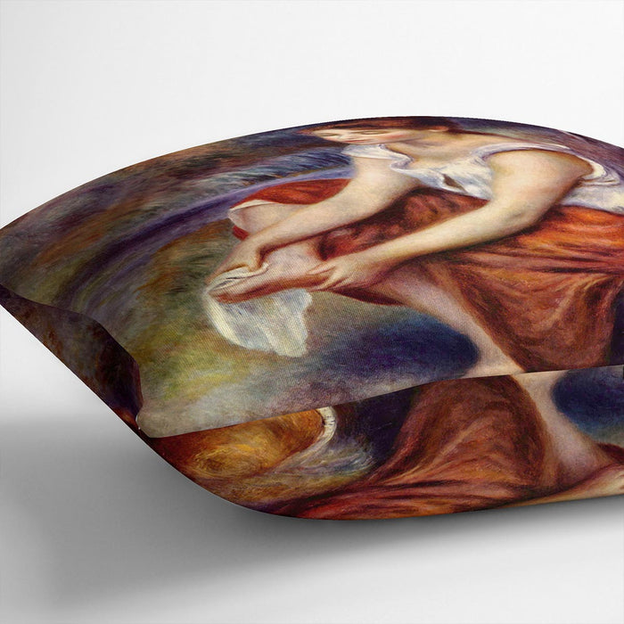 Girl dryes her feet by Renoir Cushion