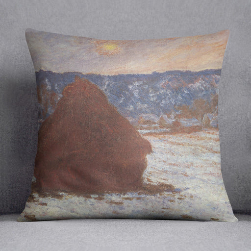Haystacks snow covered the sky by Monet Cushion