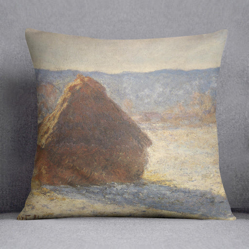 Haystacks snow morning by Monet Cushion