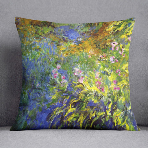 Iris at the sea rose pond 2 by Monet Cushion
