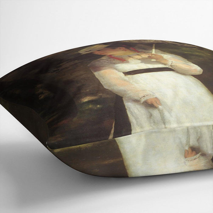 Lise with an Umbrella by Renoir Cushion