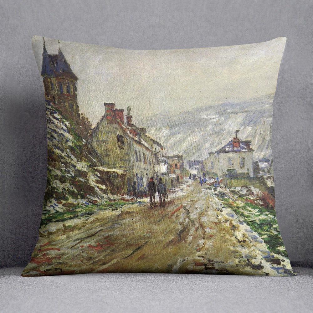 Local entrance of Vetheuil in the winter by Monet Cushion