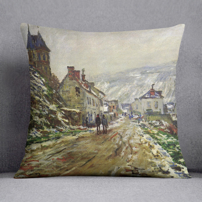 Local entrance of Vetheuil in the winter by Monet Cushion