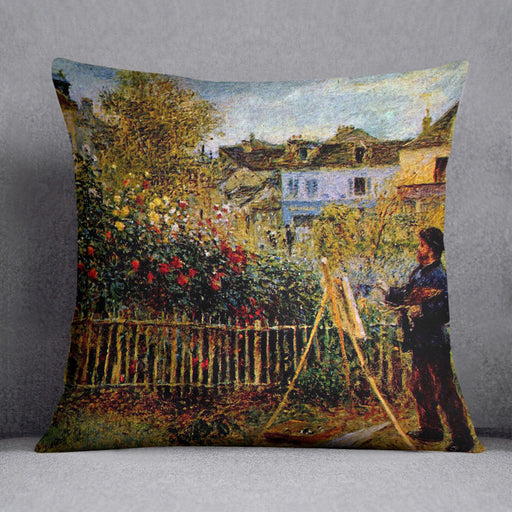 Monet painting in his garden in Argenteuil Cushion