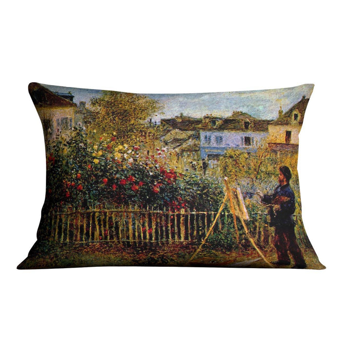 Monet painting in his garden in Argenteuil Cushion