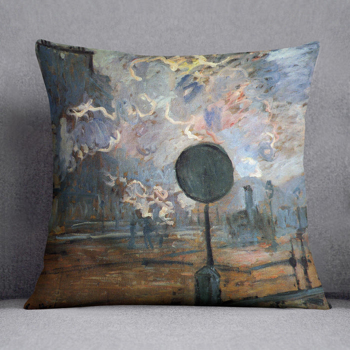 Outside the station Saint Lazare The signal by Monet Cushion