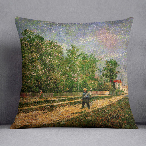 Outskirts of Paris Road with Peasant Shouldering a Spade by Van Gogh Cushion