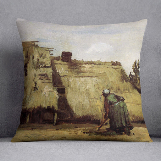 Peasant Woman Digging in Front of Her Cottage by Van Gogh Cushion