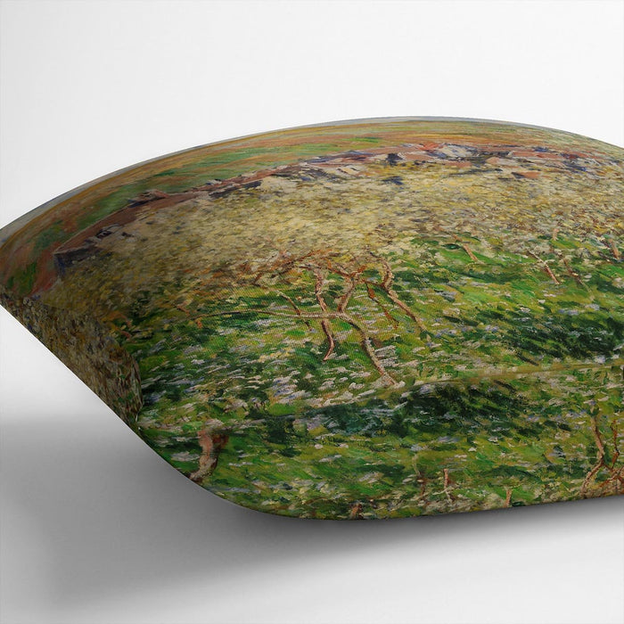 Plum trees in blossom by Monet Cushion