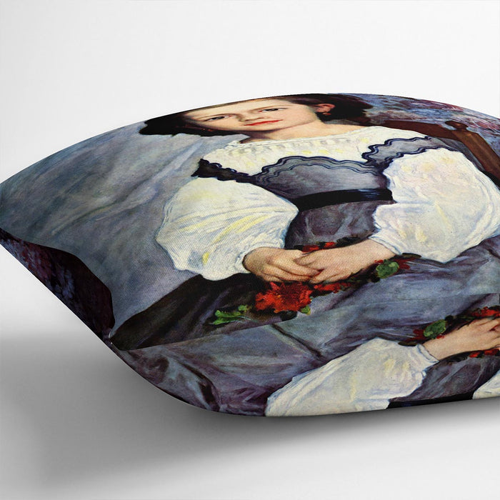 Portrait of Mademoiselle Romaine Lancaux by Renoir Cushion