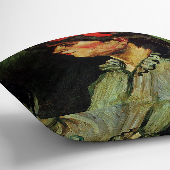 Portrait of a Woman with Red Ribbon by Van Gogh Cushion