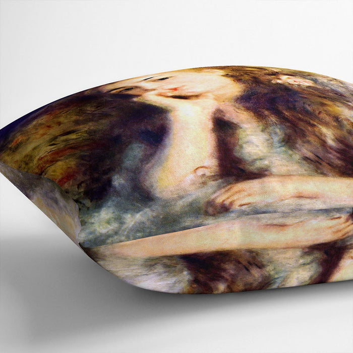 Portrait of a girl in thoughts by Renoir Cushion
