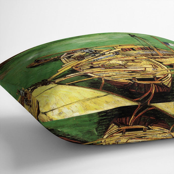 Quay with Men Unloading Sand Barges by Van Gogh Cushion