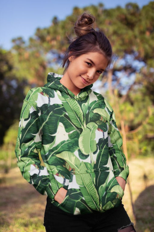 Banana leaves pattern Fitted Waist Sweater design Female Sublimation Hoodie