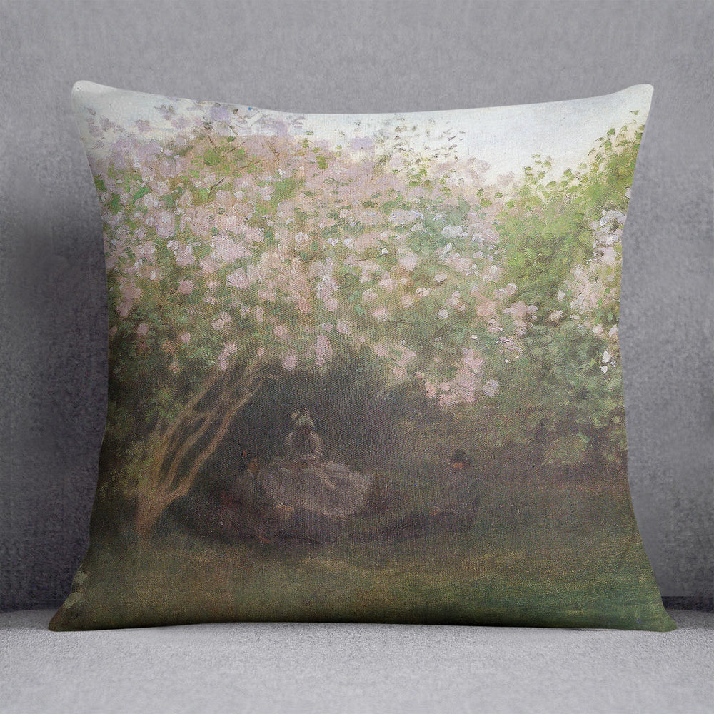 Repos sous les lilas 1872 by Monet Cushion