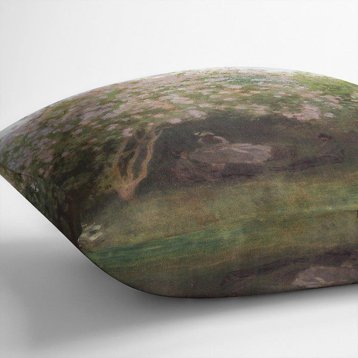 Repos sous les lilas 1872 by Monet Cushion