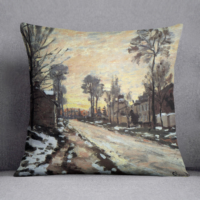 Road to Louveciennes melting snow children sunset by Monet Cushion
