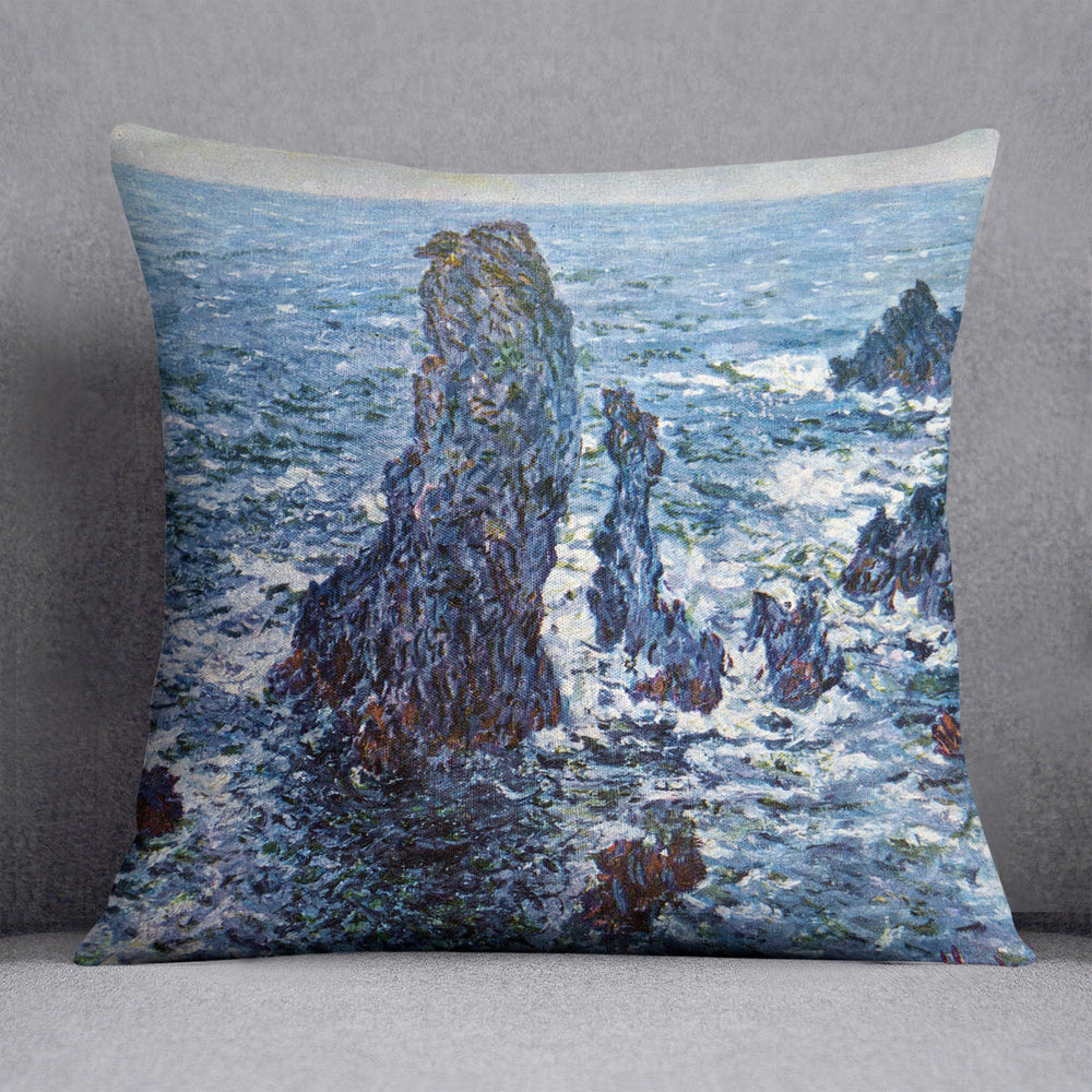 Rocks on Belle Ile The needles of Port Coton by Monet Cushion