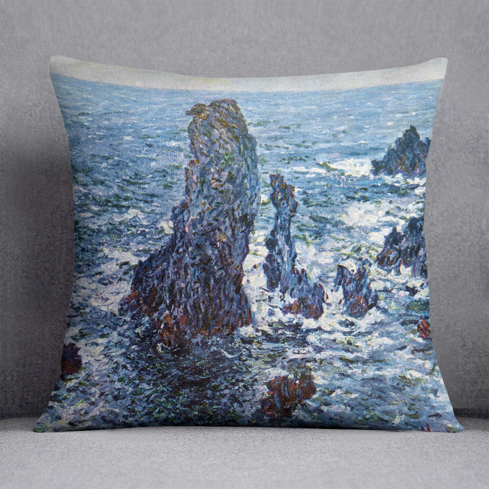 Rocks on Belle Ile The needles of Port Coton by Monet Cushion