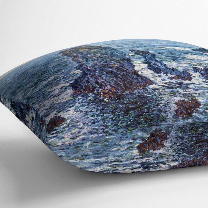 Rocks on Belle Ile The needles of Port Coton by Monet Cushion