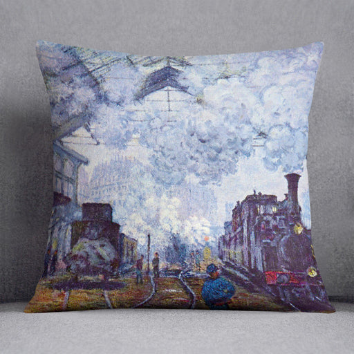 Saint Lazare station in Paris arrival of a train by Monet Cushion