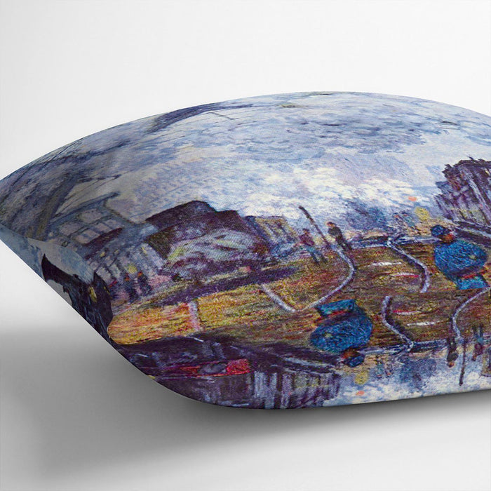 Saint Lazare station in Paris arrival of a train by Monet Cushion