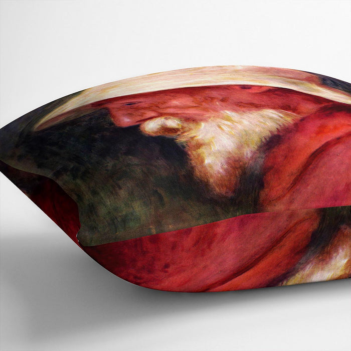 Selfportrait with white hat by Renoir Cushion